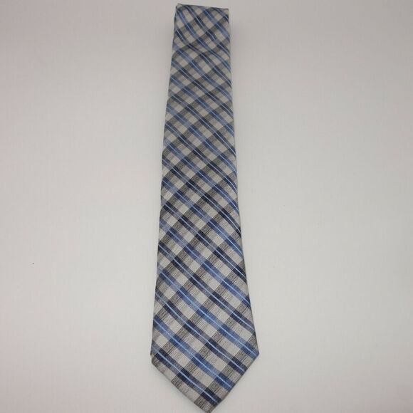 New Kenneth Cole Awearness Silk Men's Tie Gray Black Blue Silver Stripe - Picture 3 of 7